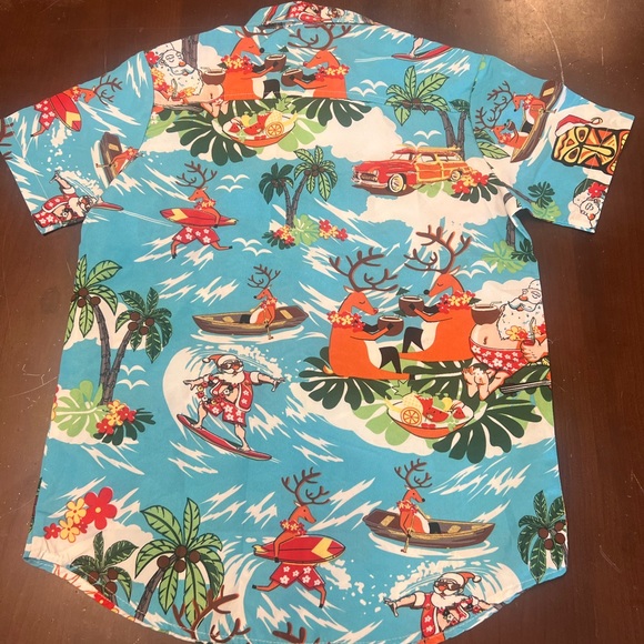 SSLR Christmas Hawaiian Print youth boy’s button down Shirt size MED. polyester - Picture 2 of 6